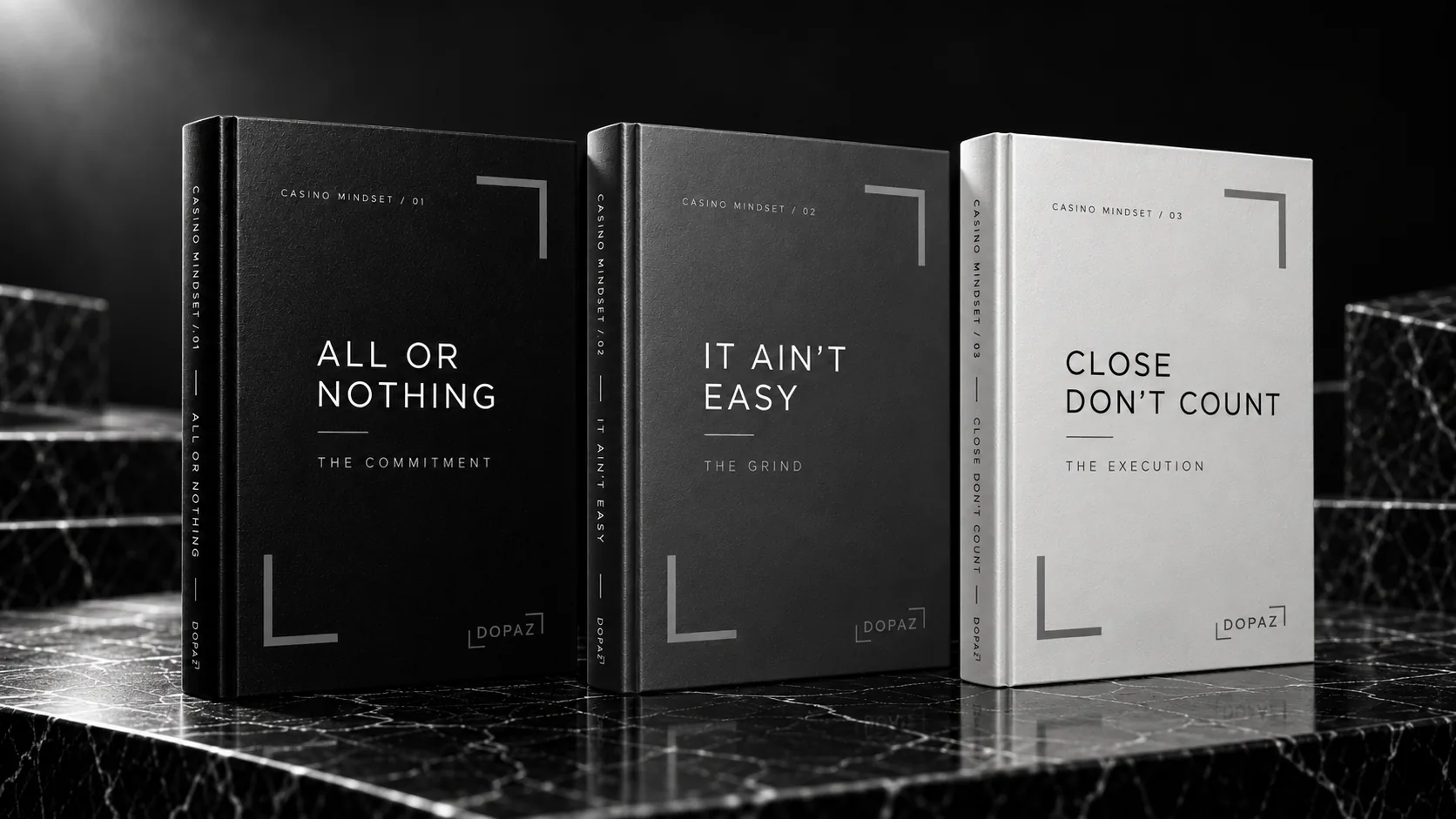 Casino Mindset collection with All or Nothing, It Ain't Easy, and Close Don't Count
