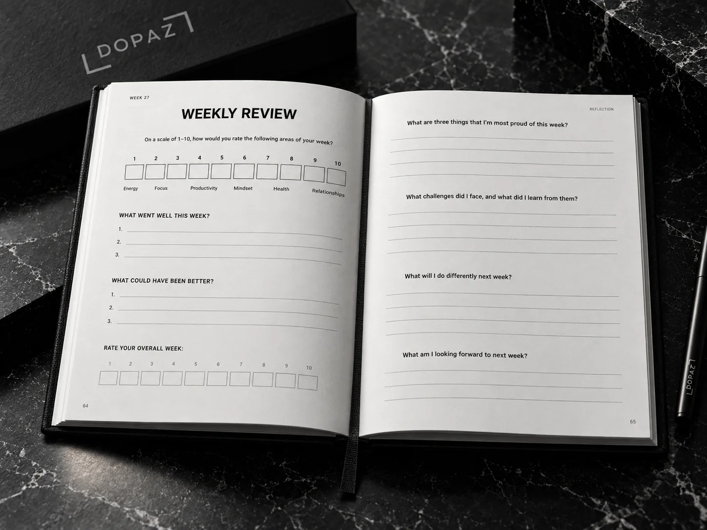 Dopaz Journal weekly review pages